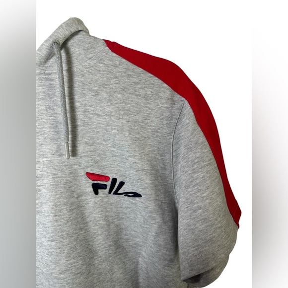 FILA Men’s Short Sleeve Hoodie Gray Red White Small - Picture 2 of 8